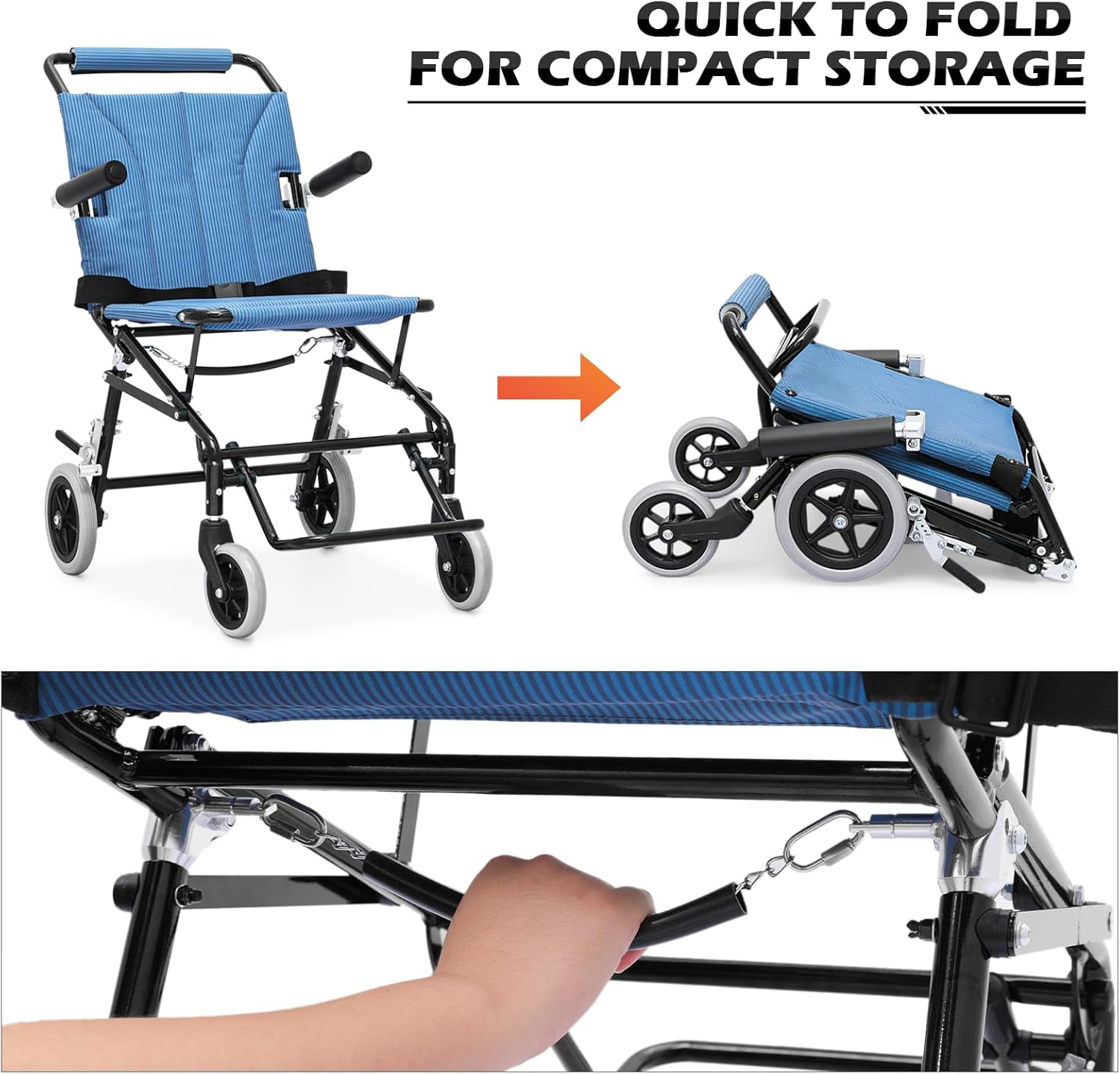 Silla de ruedas ligera para adultos, asiento plegable de transporte de 18 pulgadas, silla de ruedas plegable con reposapiés elevable para viajes de
