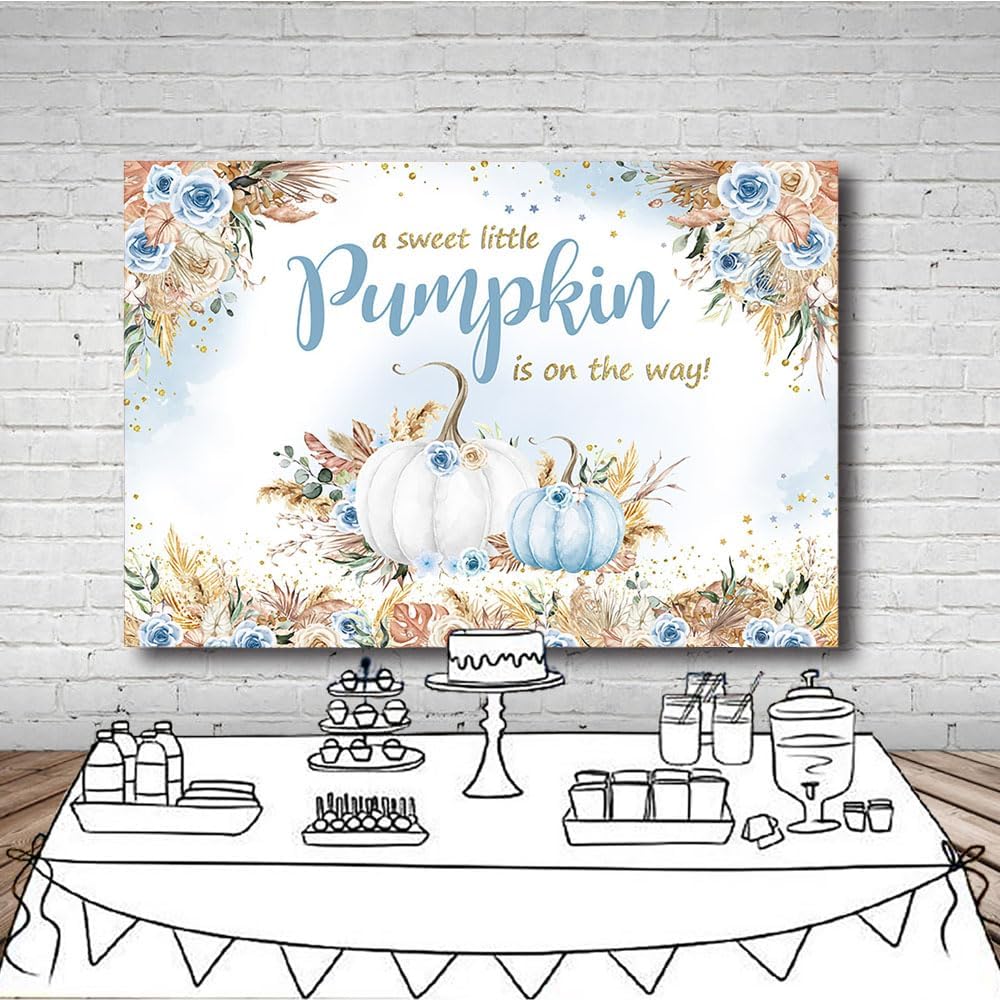 MEHOFOND Telón de fondo bohemio de otoño para baby shower, de 7 x 5 pies, una calabaza dulce está en camino, fondo de calabaza para niños, acuarela