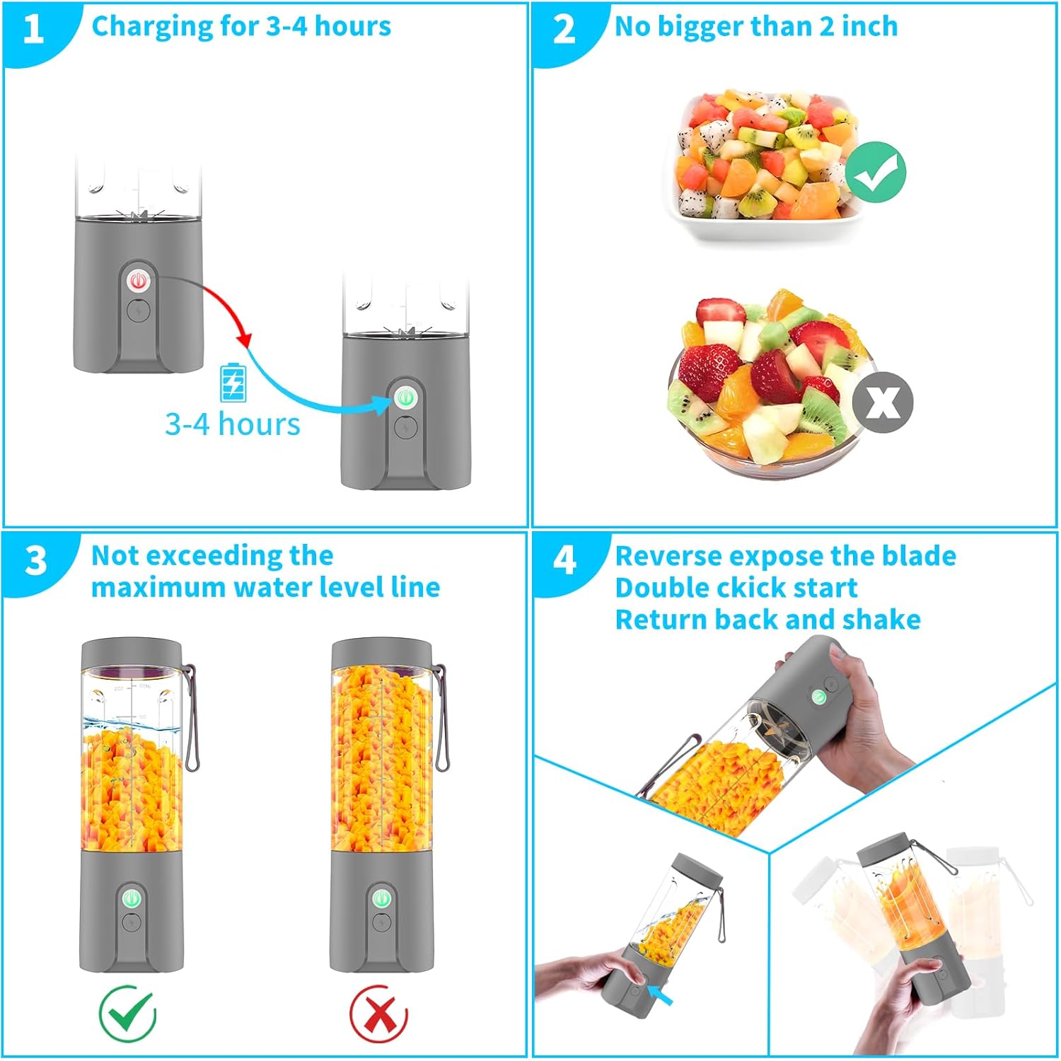 Licuadora portátil 2024, licuadora para batidos y batidos, licuadora personal, licuadora a batería de 4500 mAh, potente licuadora de 11.1 V, tazas