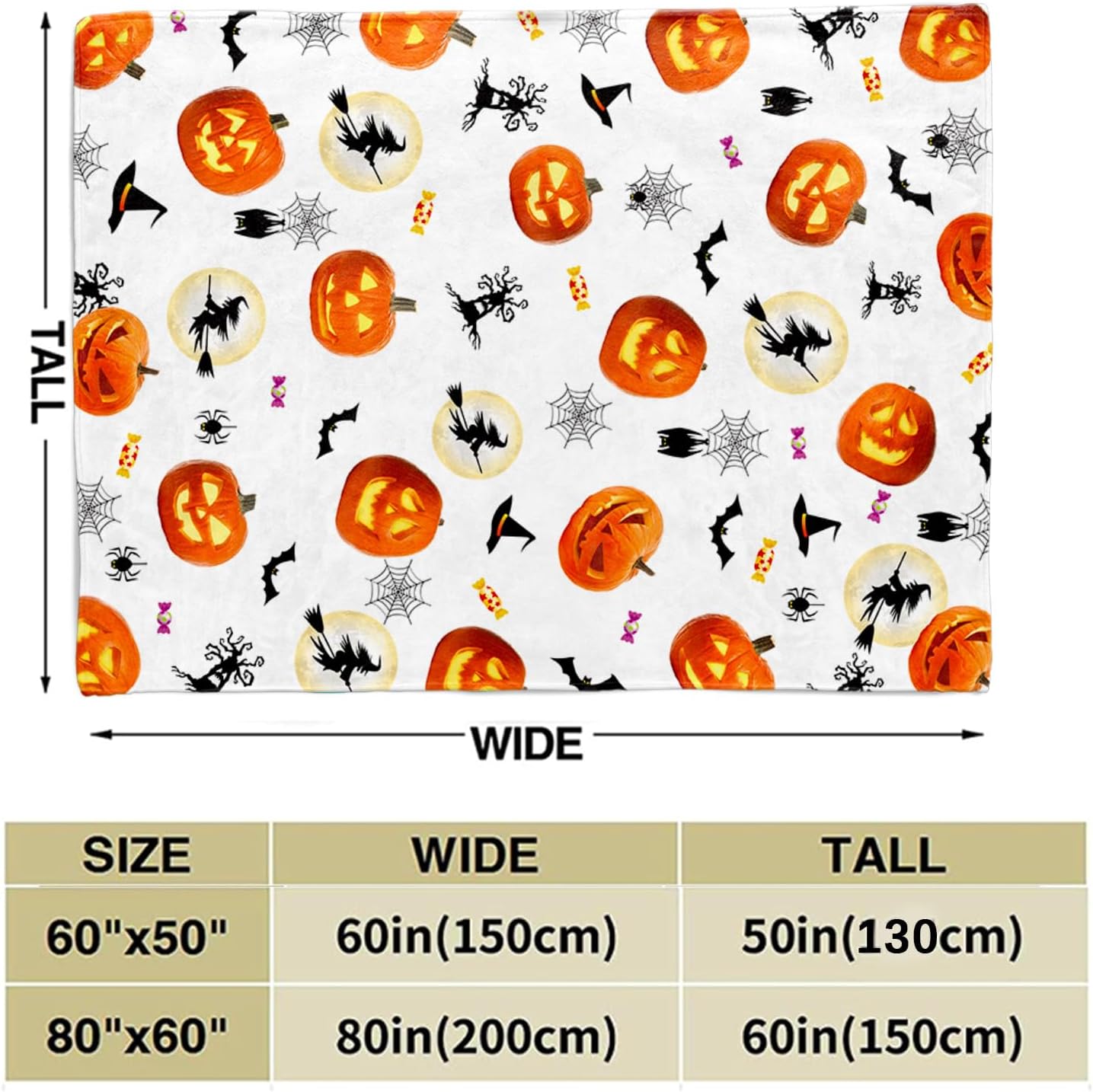 Manta de Halloween con telarañas de calabaza, manta negra de murciélago y bruja, decoración de Halloween, manta de franela súper suave para cama,