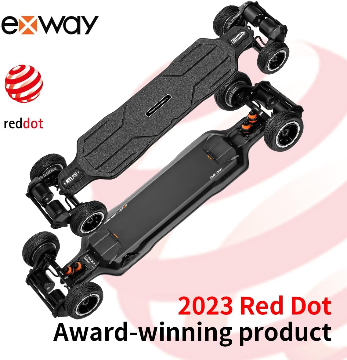 Exway Atlas Pro – Patinetas eléctricas todoterreno todoterreno, velocidad máxima de 35 mph, tabla de montaña de rango de 24 millas, batería AUXPack