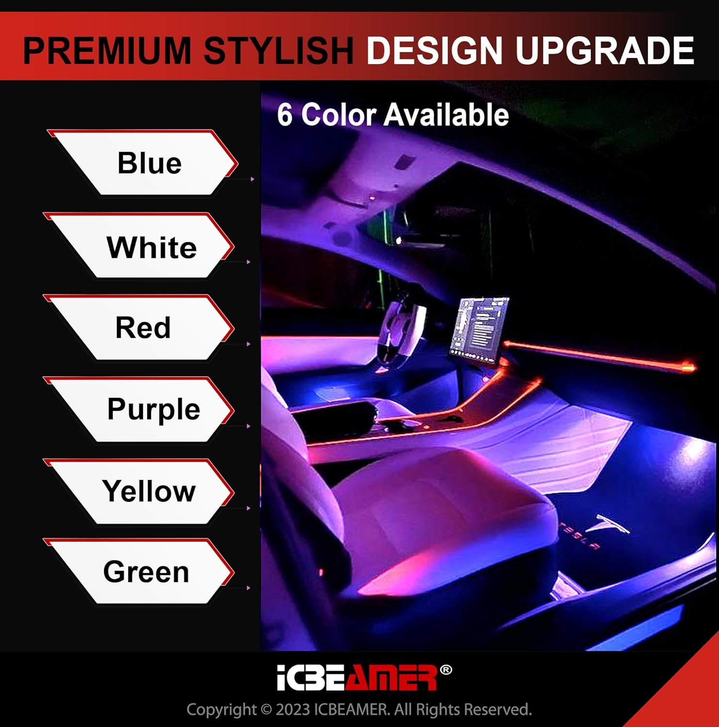ICBEAMER Kit de luces LED interiores Tesla ultrabrillante, fácil de enchufar, con una herramienta de extracción de paneles. Se adapta al modelo 3,