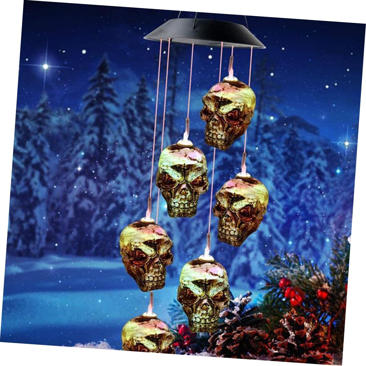 BESTOYARD 1 unidad de campanillas de viento de calavera solar – luz de carga de cráneo de hadas luces decoración del hogar luces decorativas luces