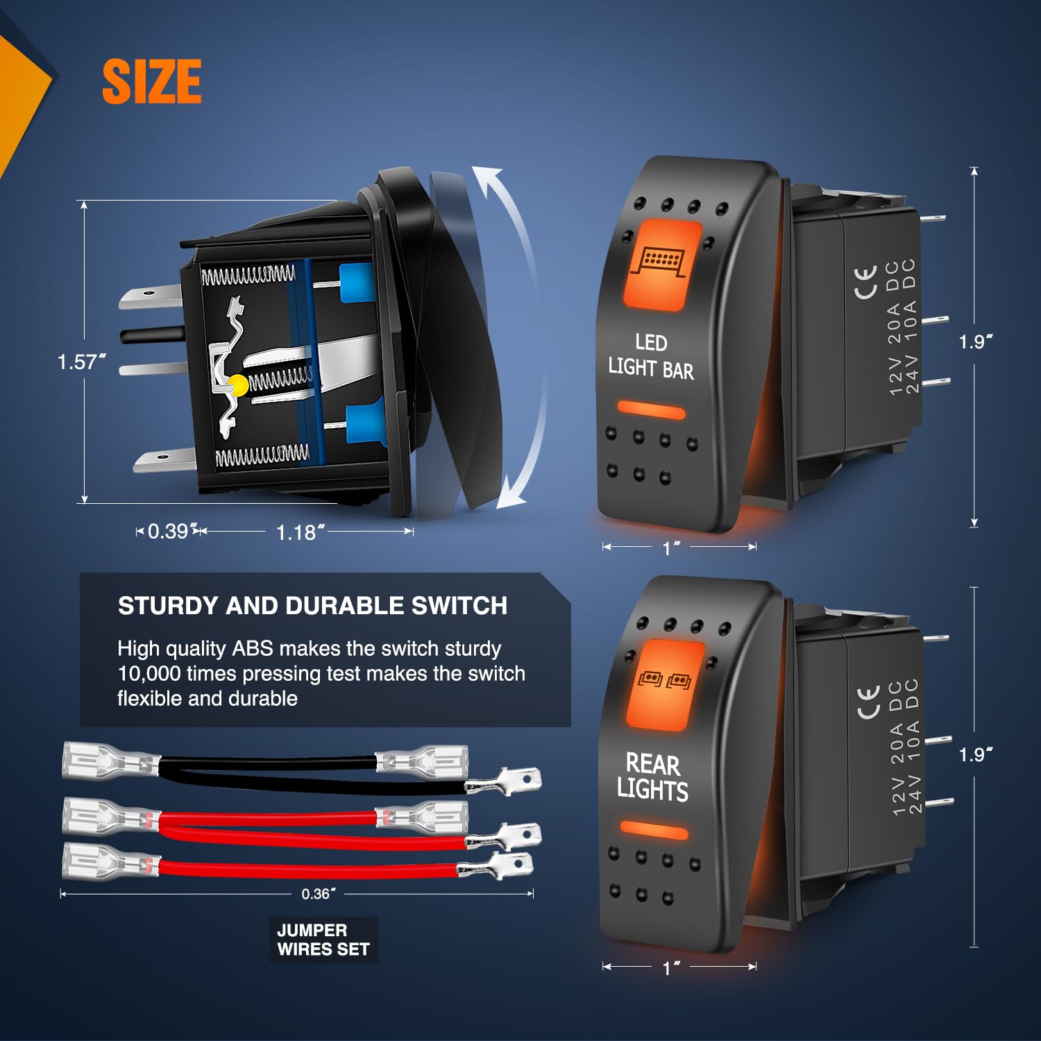 Nilight Paquete de 2 interruptores de luces traseras UTV, interruptor de barra de luz LED, interruptor SPST de 5 pines con retroiluminación naranja