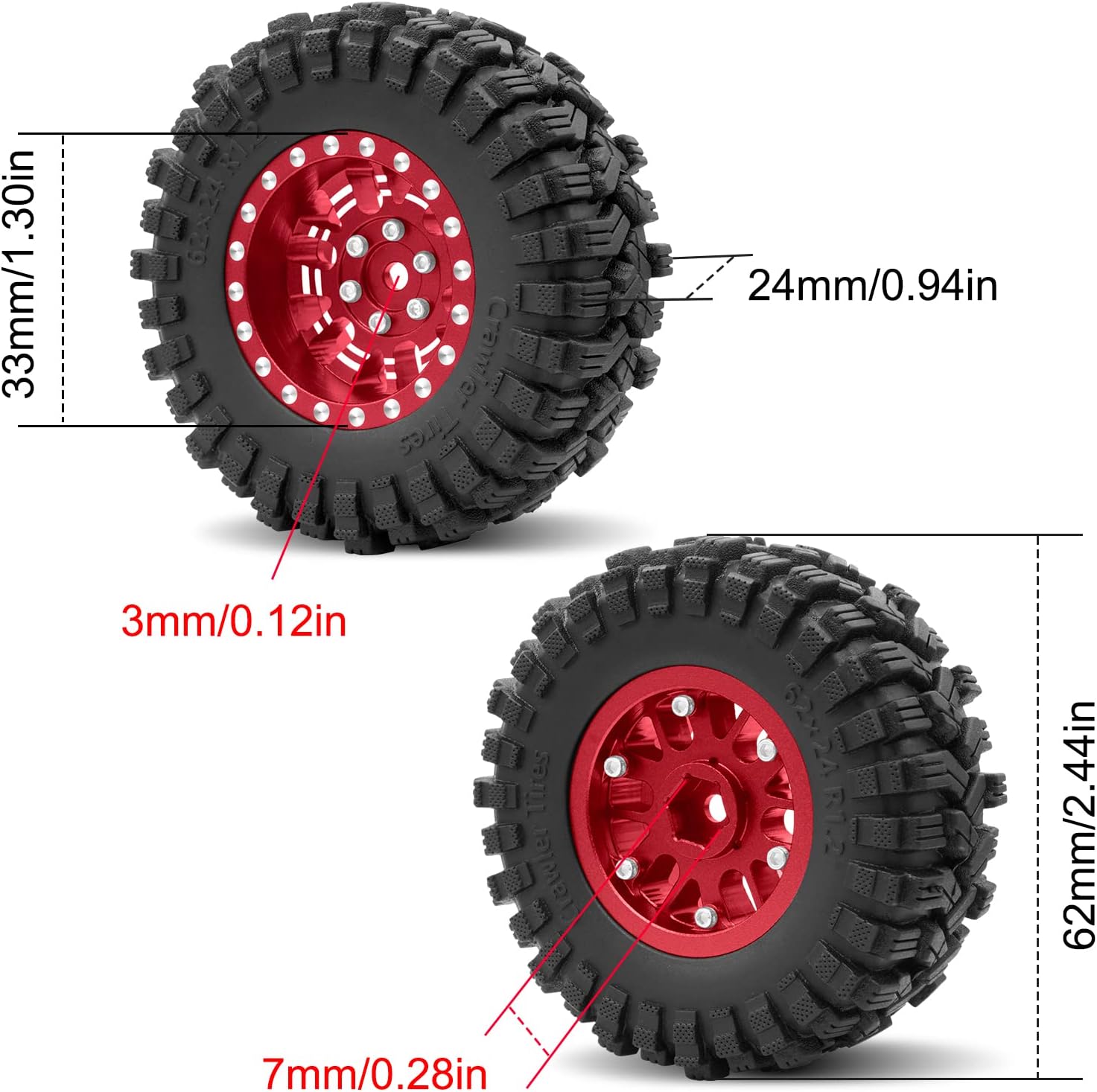 OGRC 1.0 Plus (1.2 pulgadas) Beadlock – Juego de llantas y neumáticos de 0.276 pulgadas con desplazamiento negativo súper suaves para TRX4M SCX24