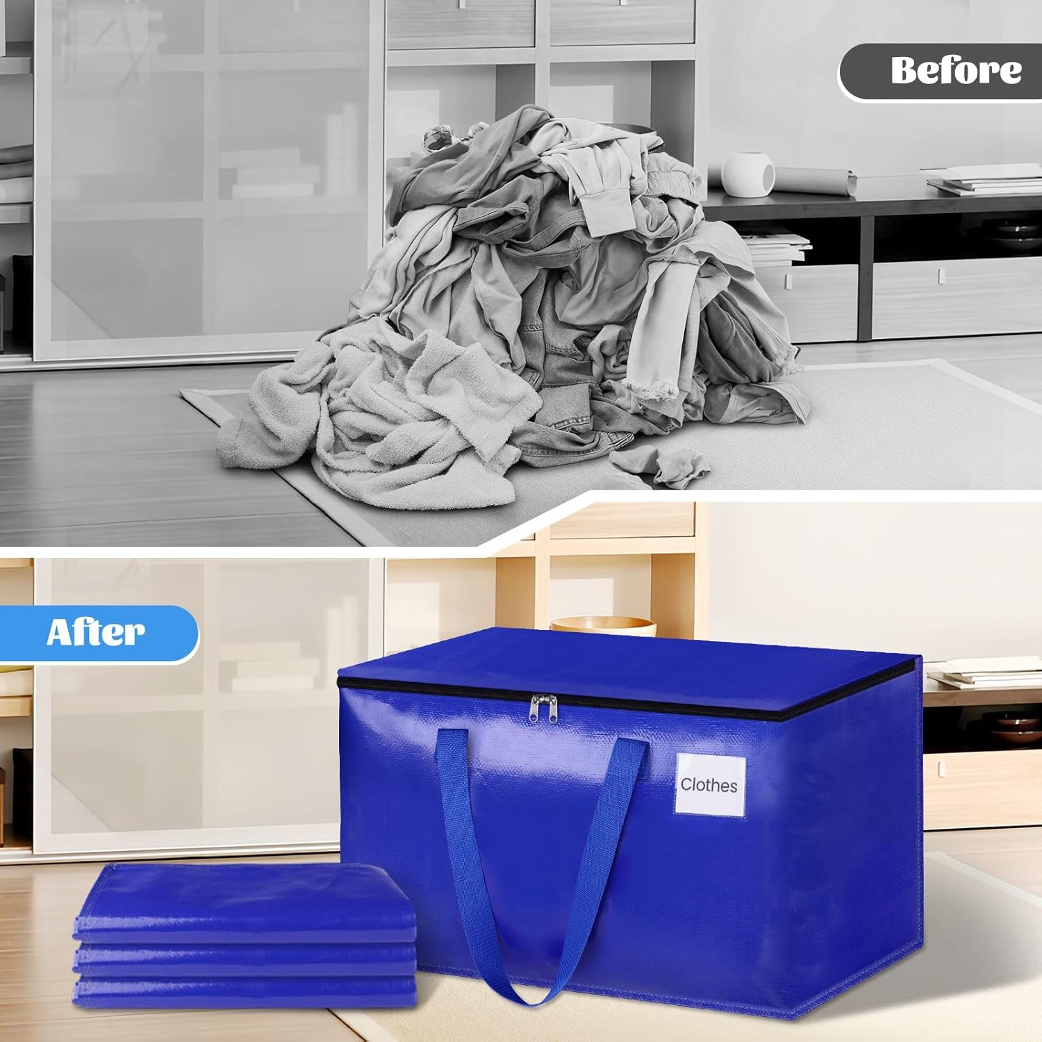 Paquete de 4 bolsas de mudanza resistentes de 125 litros, cajas de mudanza con asas reforzadas y cremalleras de alta calidad, bolsas de