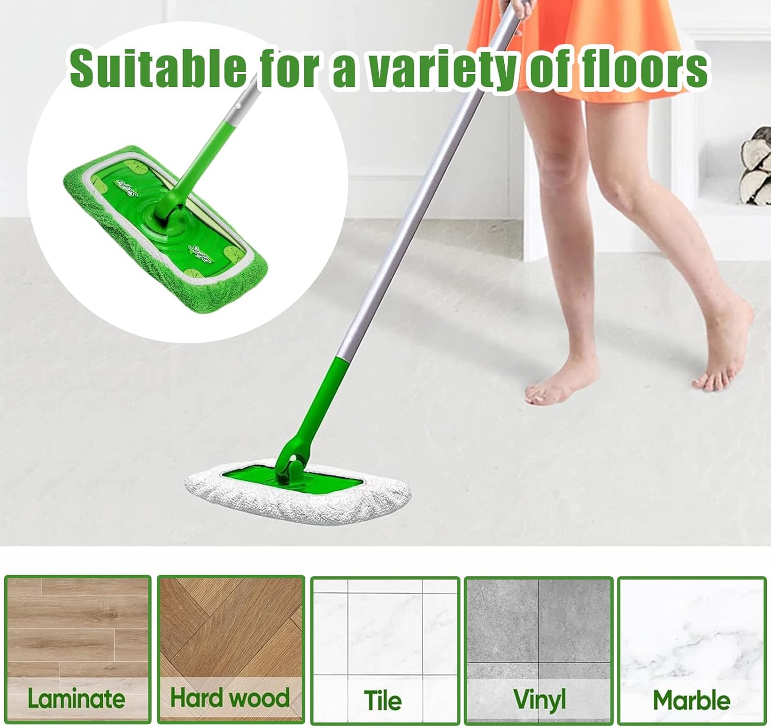 12 almohadillas reutilizables para trapeador Swiffer, 6 almohadillas de microfibra lavables para mopa húmedaseca y 6 almohadillas de fregona 100%