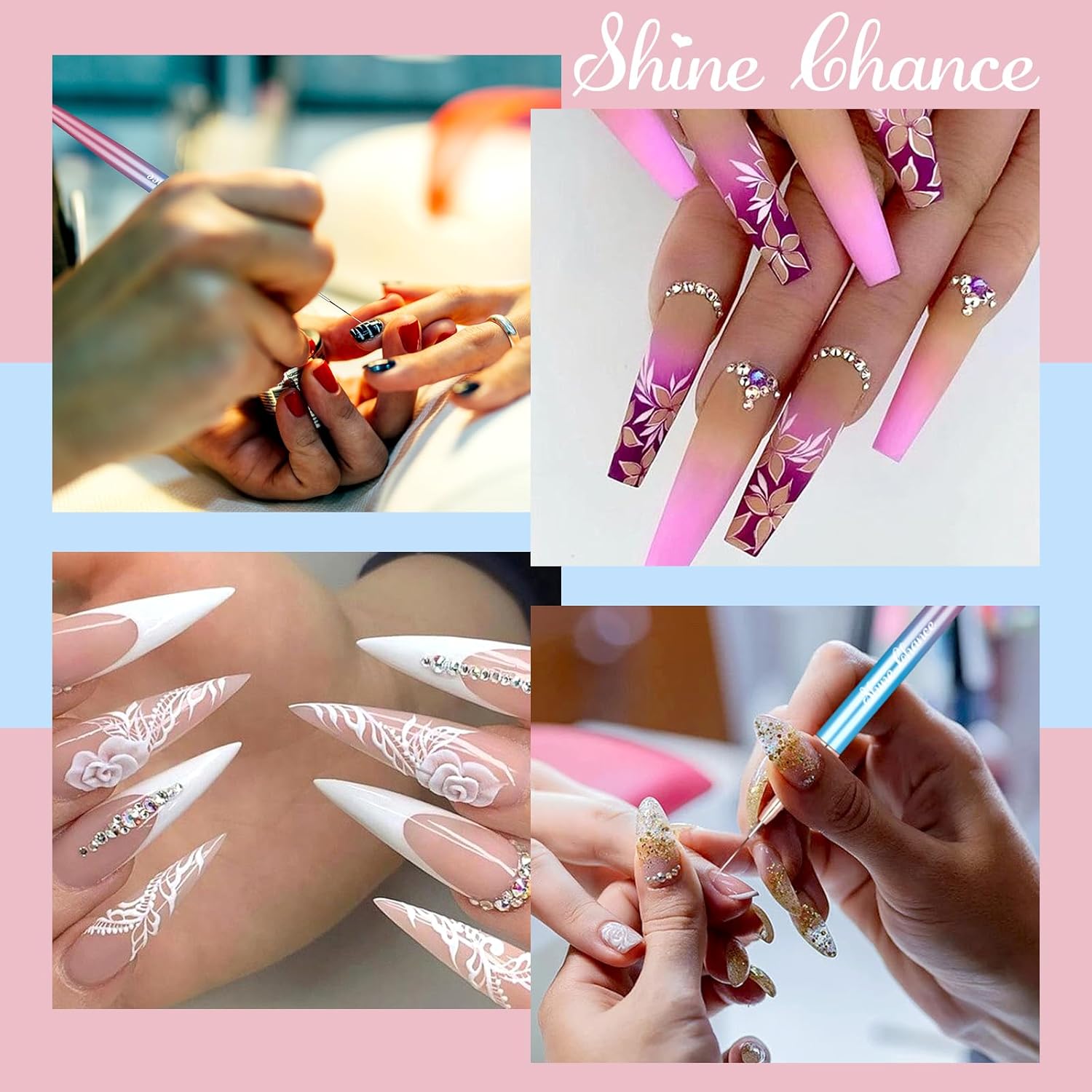 Shince Chance – Juego de pinceles para arte de uñas, 6 pinceles de diseño de uñas para esmalte de gel, dibujo fino, pequeños detalles, pintura de