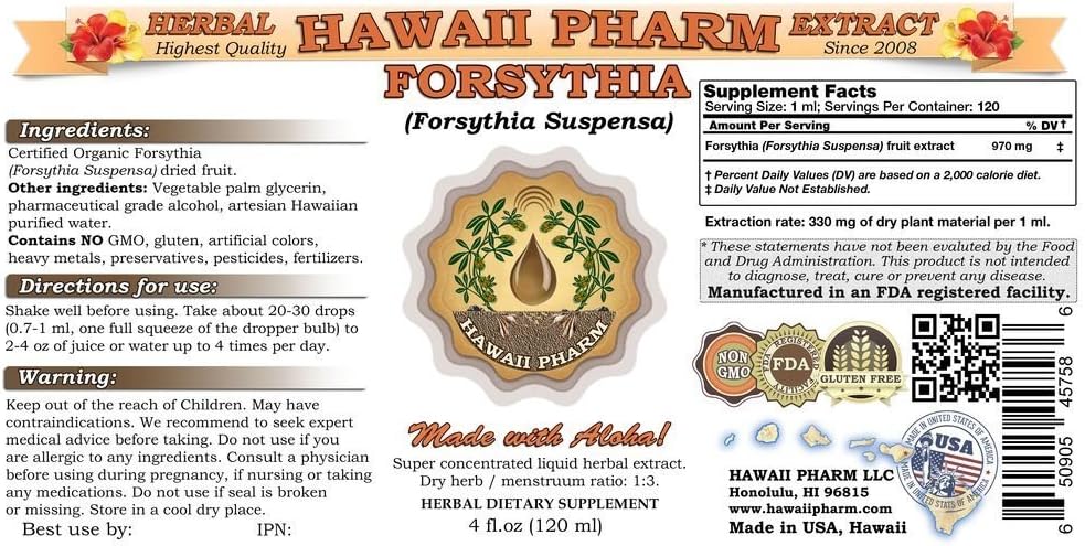 HawaiiPharm Forsythia (Forsythia Suspensa) Extracto Líquido 4 Oz