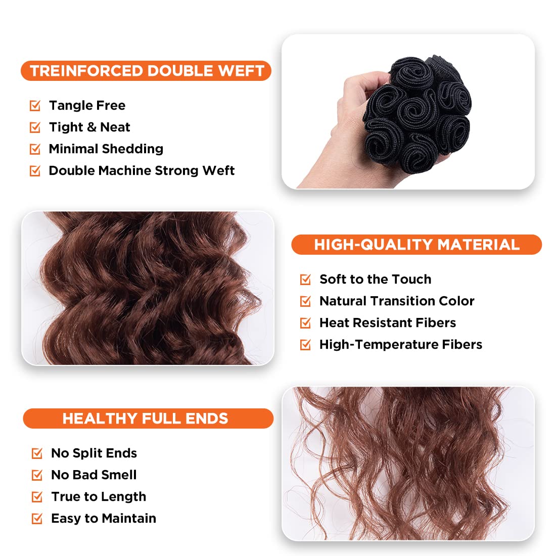 Extensiones de cabello sintético degradado rizado con cierre de dos tonos marrón T1B30, 8 paquetes con cierre de trama de cabello ondulado para