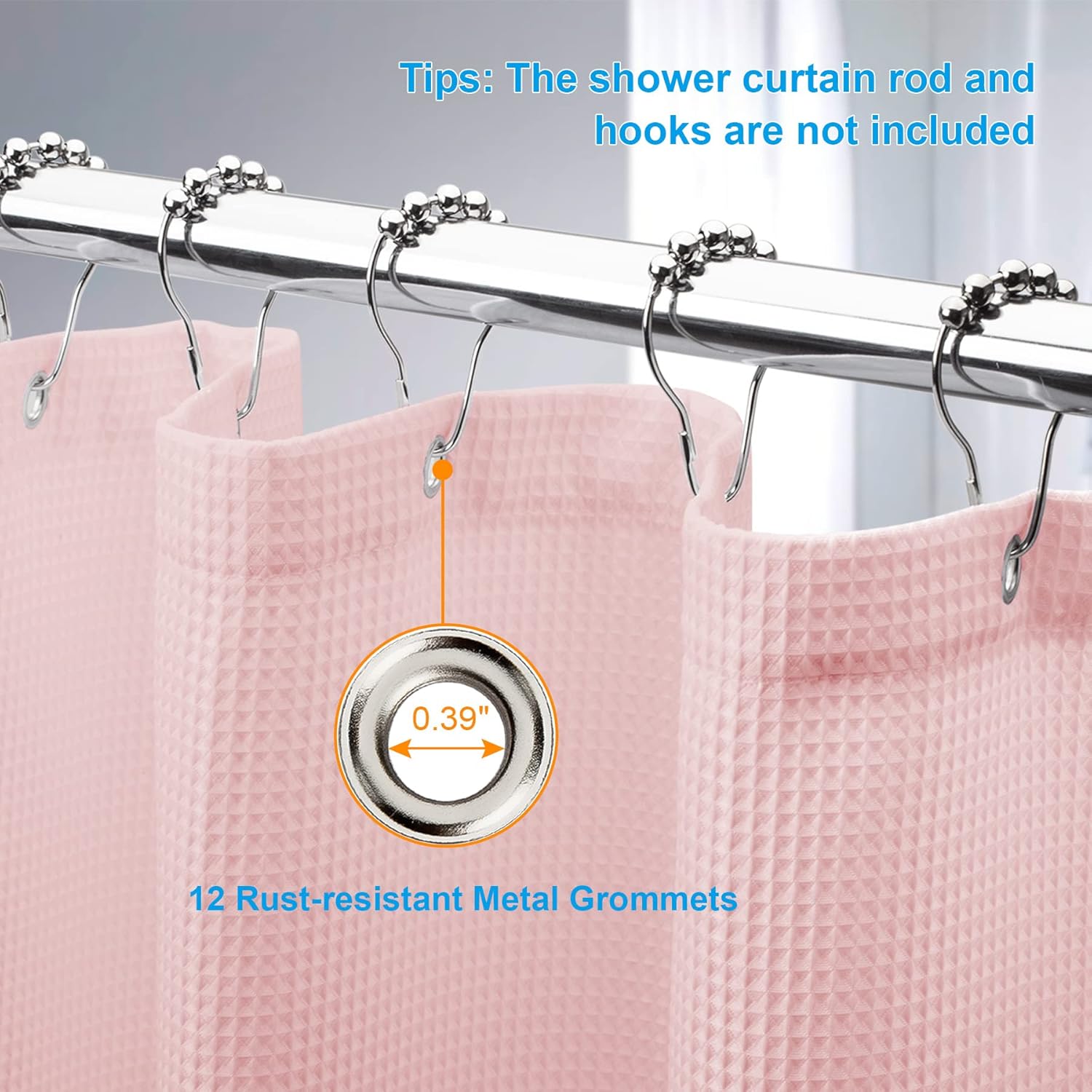 AmazerBath Cortina de ducha de punto gofre, cortina de ducha de tela rosa rubor con tejido de gofre, cortinas de ducha de baño de calidad de hotel,