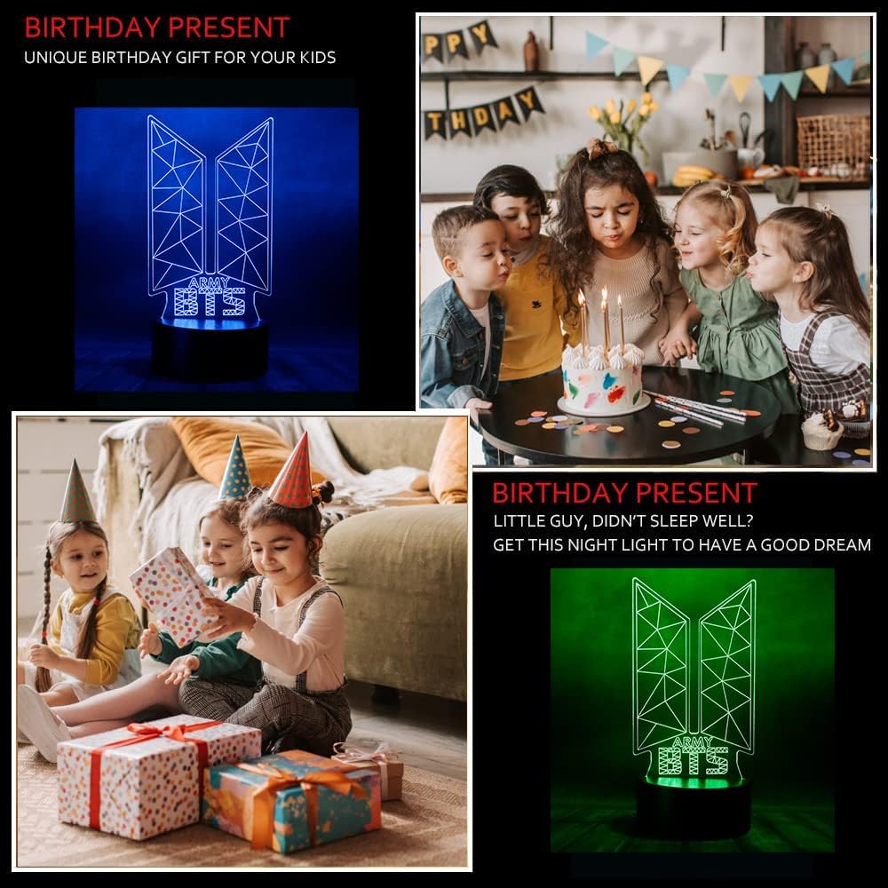 Dibujos animados Kpop Army Bangtan Boys Anime Figura 3D Visual LED Decoración Dormitorio Luz nocturna con control remoto 7 colores Lámpara de mesa