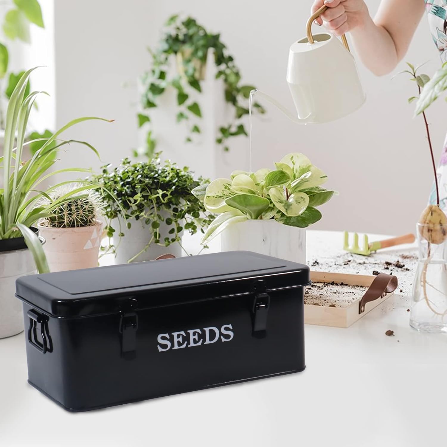 Caja de almacenamiento de semillas, contenedor de semillas de metal, organizador de almacenamiento de semillas con tapa, caja de almacenamiento de