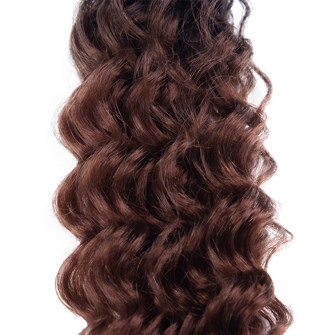 Extensiones de cabello sintético degradado rizado con cierre de dos tonos marrón T1B30, 8 paquetes con cierre de trama de cabello ondulado para