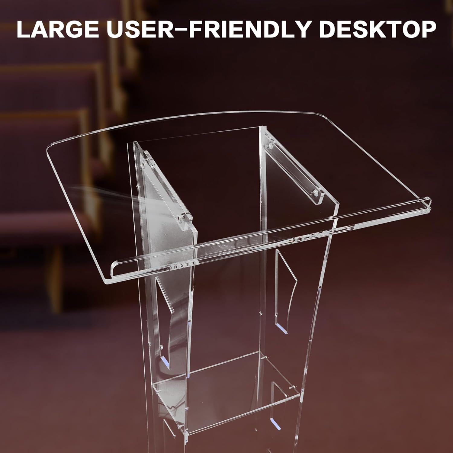 Soporte de acrílico con luces, púlpitos transparentes de 43 pulgadas para iglesias con gran plataforma de lectura, podios de presentación
