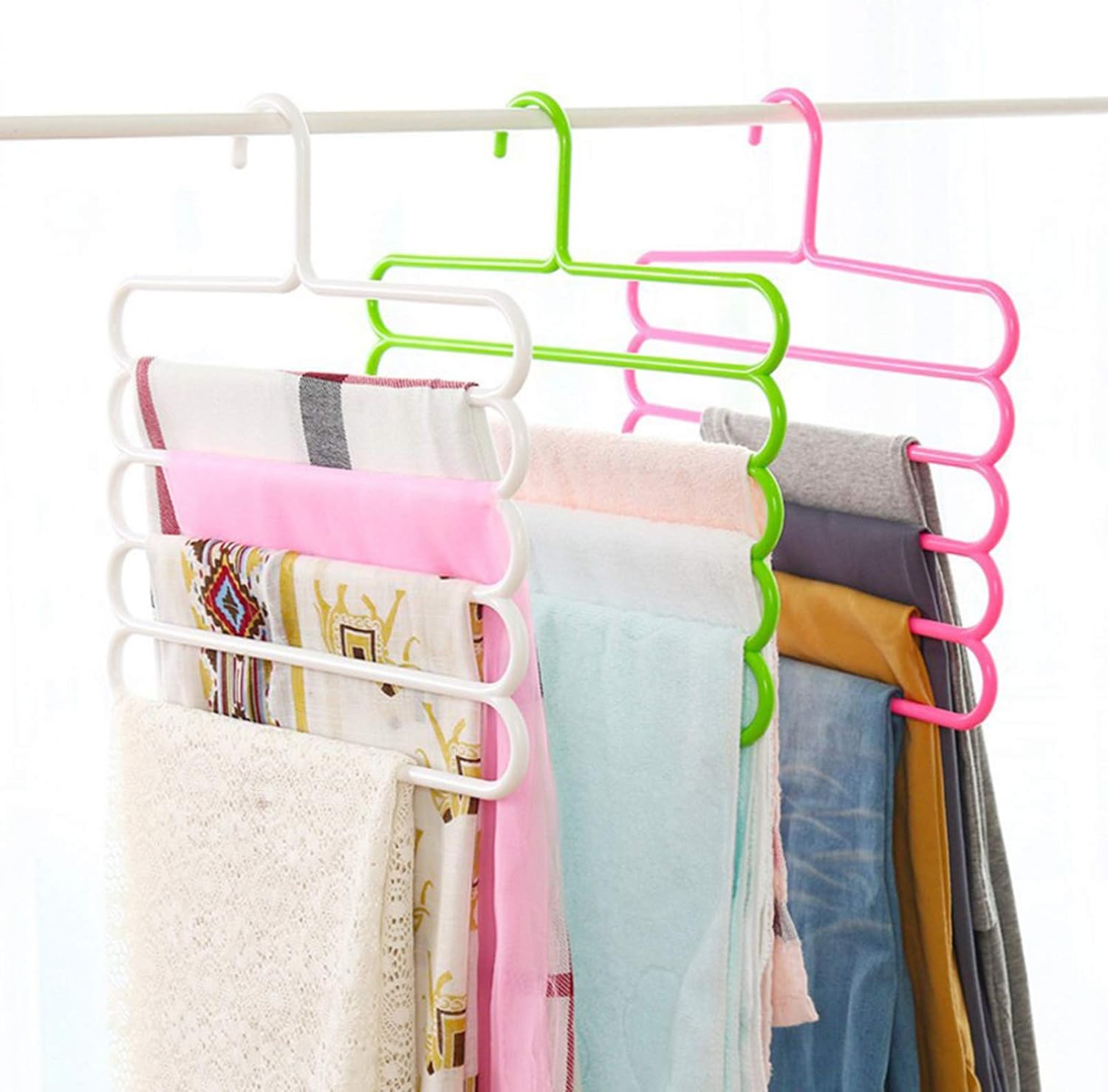 Perchas multiusos para ahorrar espacio, gancho de armario de 5 capas antideslizante que ahorra espacio para esposas de casa, color verde