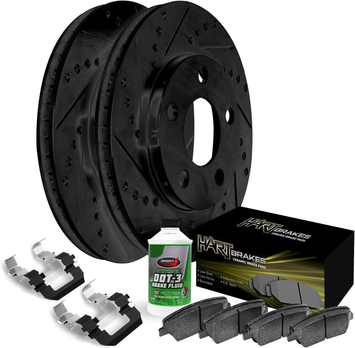 Rotores de freno perforados y ranurados delanteros Black Hart, pastillas de freno de cerámica y kit de hardware BHC1.67086.42