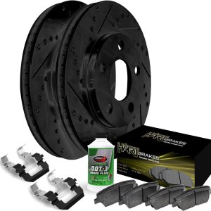 Rotores de freno perforados y ranurados delanteros Black Hart, pastillas de freno de cerámica y kit de hardware BHC1.67086.42 Rotores de freno perforados y ranurados delanteros Black Hart, pastillas de freno de cerámica y kit de hardware BHC1.67086.42