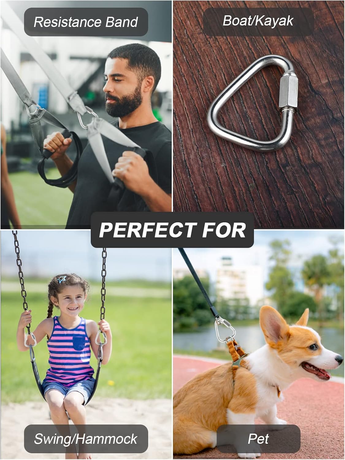 DELSWIN Triangle Carabiner Quick Chain Links – 2.9 Inch Stainless Steel Delta Quick Link, Heavy-Duty Marine Grade Carabiner Clip for Boat, Fitness,