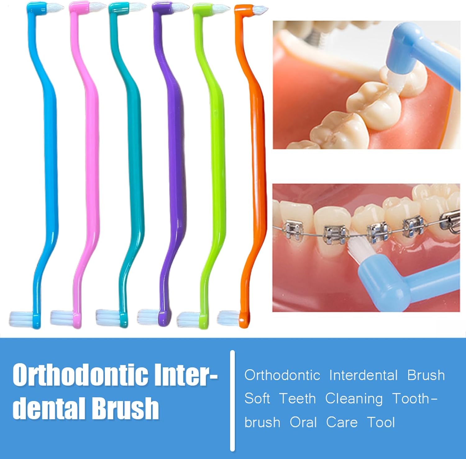 Jrehoor Cepillos interdentales, 6 piezas 2 en 1 cepillo de dientes suaves con cabezales de cepillo de dientes interdentales y de sabiduría para un