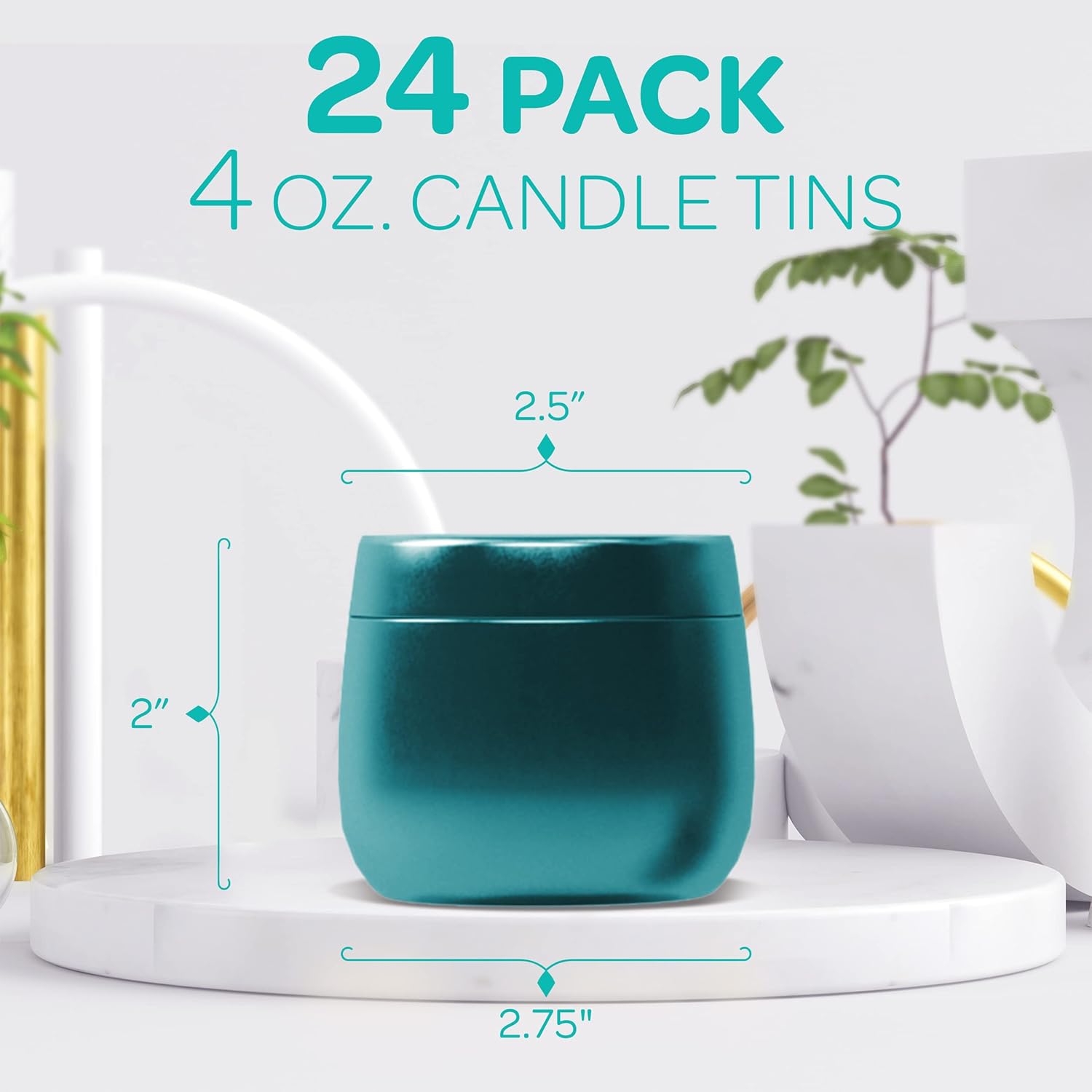 Hearts & Crafts Velas color verde azulado de 4 onzas con tapas, paquete de 24 tarros de velas a granel para hacer velas, artes y manualidades,