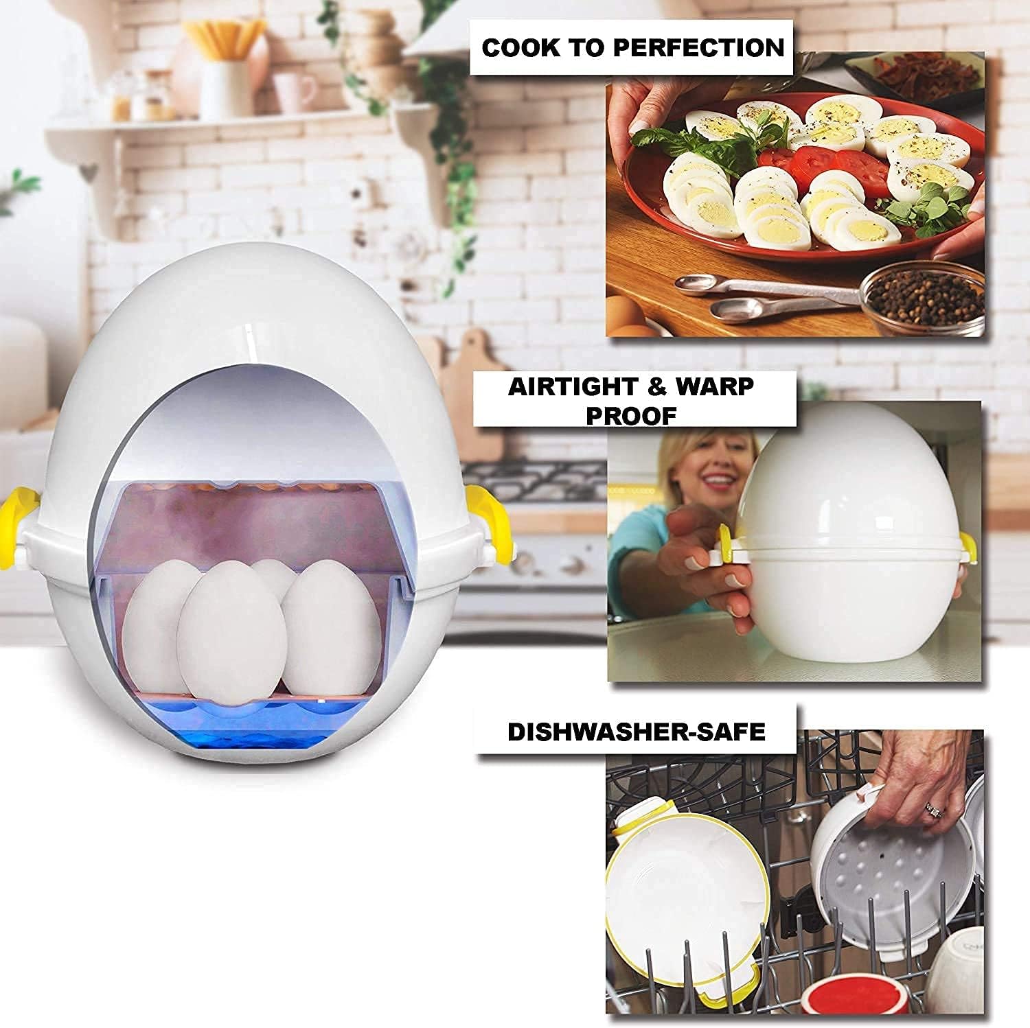 EGG POD by Emson – Máquina para huevos duros para microondas, cocina, caldera y vaporera, 4 huevos duros perfectamente cocidos en menos de 9