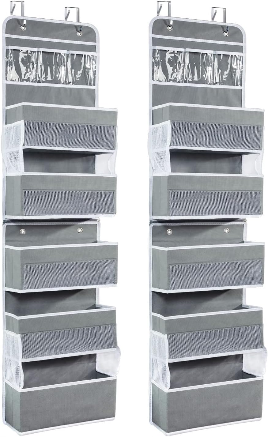 BrilliantJo 2 paquetes de 6 estantes organizadores sobre la puerta, flexible, 1 dividido en 2 (4 paquetes de 3 estantes), soporte de pared para
