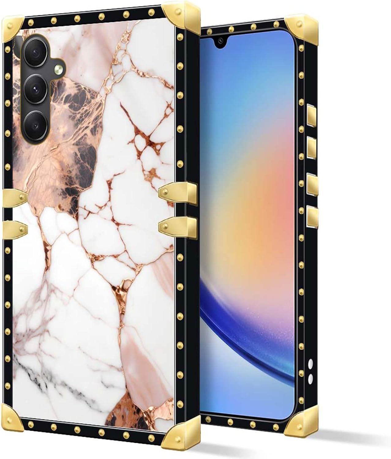 DAIZAG Funda compatible con Samsung Galaxy A54 5G con patrón de mármol natural dorado, funda para teléfono, cuadrado dorado, suave, a prueba de
