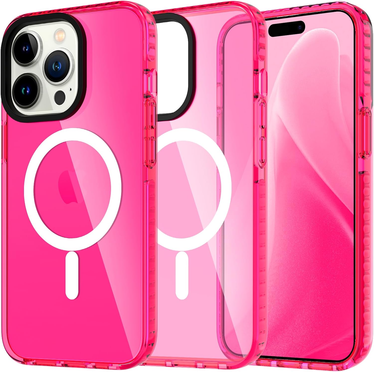 KANGHAR Funda magnética para iPhone 1212 Pro compatible con MagSafe Fuerte magnético Protección de grado militar Rosa intenso transparente a prueba