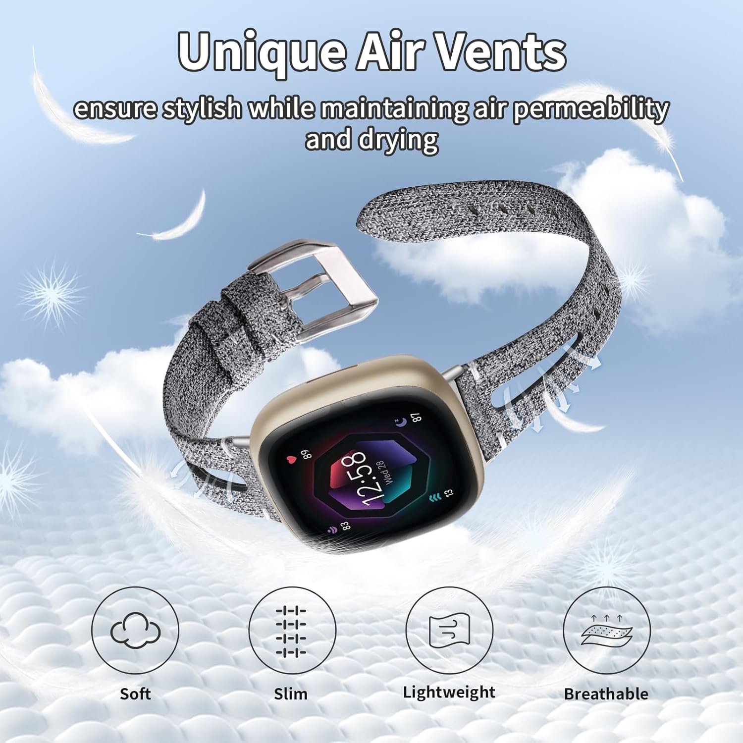 Bandas tejidas para Fitbit Versa 4Sense 2SenseVersa 3 para mujeres y hombres, cómodas correas de repuesto de tela delgada, pulseras deportivas