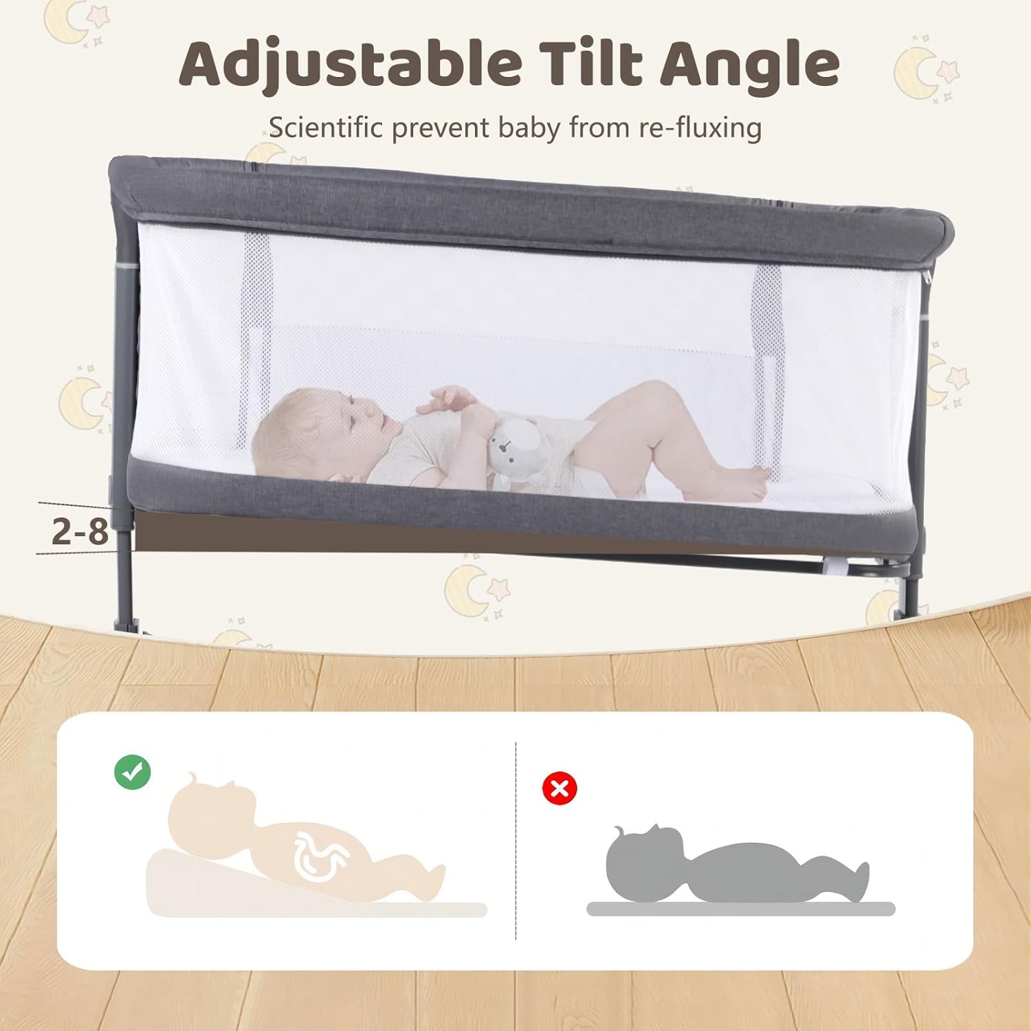 TODEFULL Cuna para bebé con ruedas, fácil de plegar portátil, para recién nacidos, con cesta de almacenamiento, cuna de viaje infantil de malla de