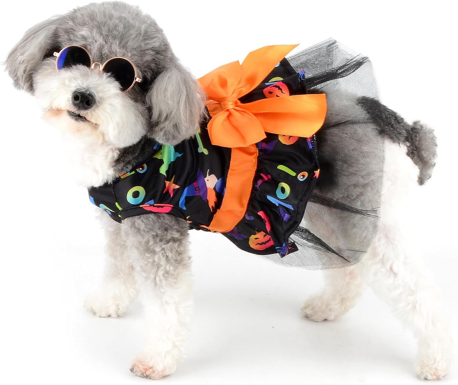 Zunea Vestidos de Halloween para perros pequeños, gatos, calaveras de calabaza, murciélagos, patrón de cachorro, disfraces de Halloween, vestido