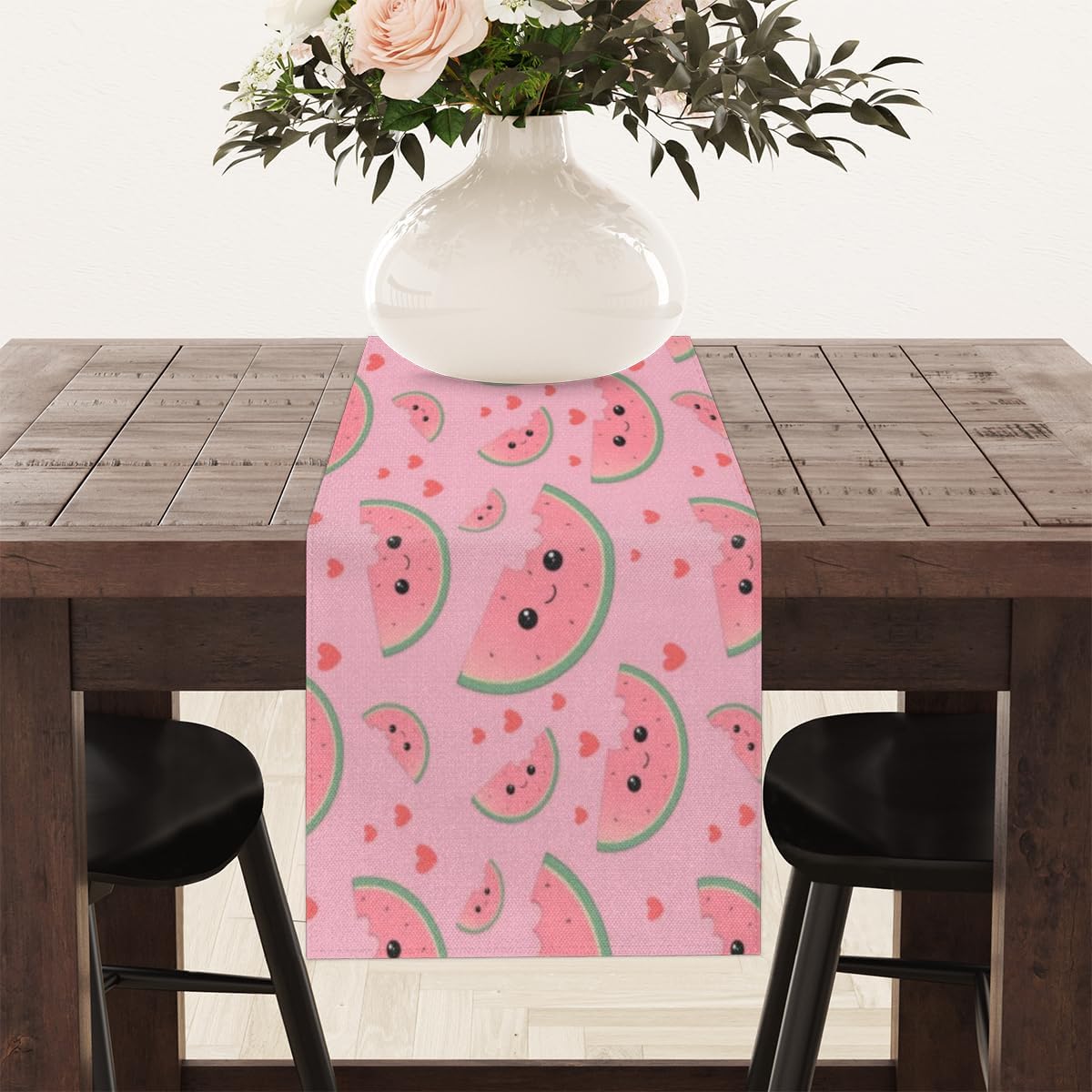 Bonito camino de mesa rosa sandía estilo lino de 13 x 36 pulgadas, camino de mesa rústico de granja, decoración de mesa de cocina, comedor, boda,