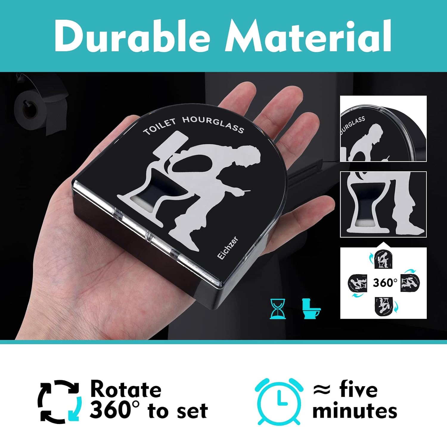 Reloj de arena para inodoro, temporizador de baño de alta calidad, vidrio de arena de unos 5 minutos, divertido regalo de broma para hombres,