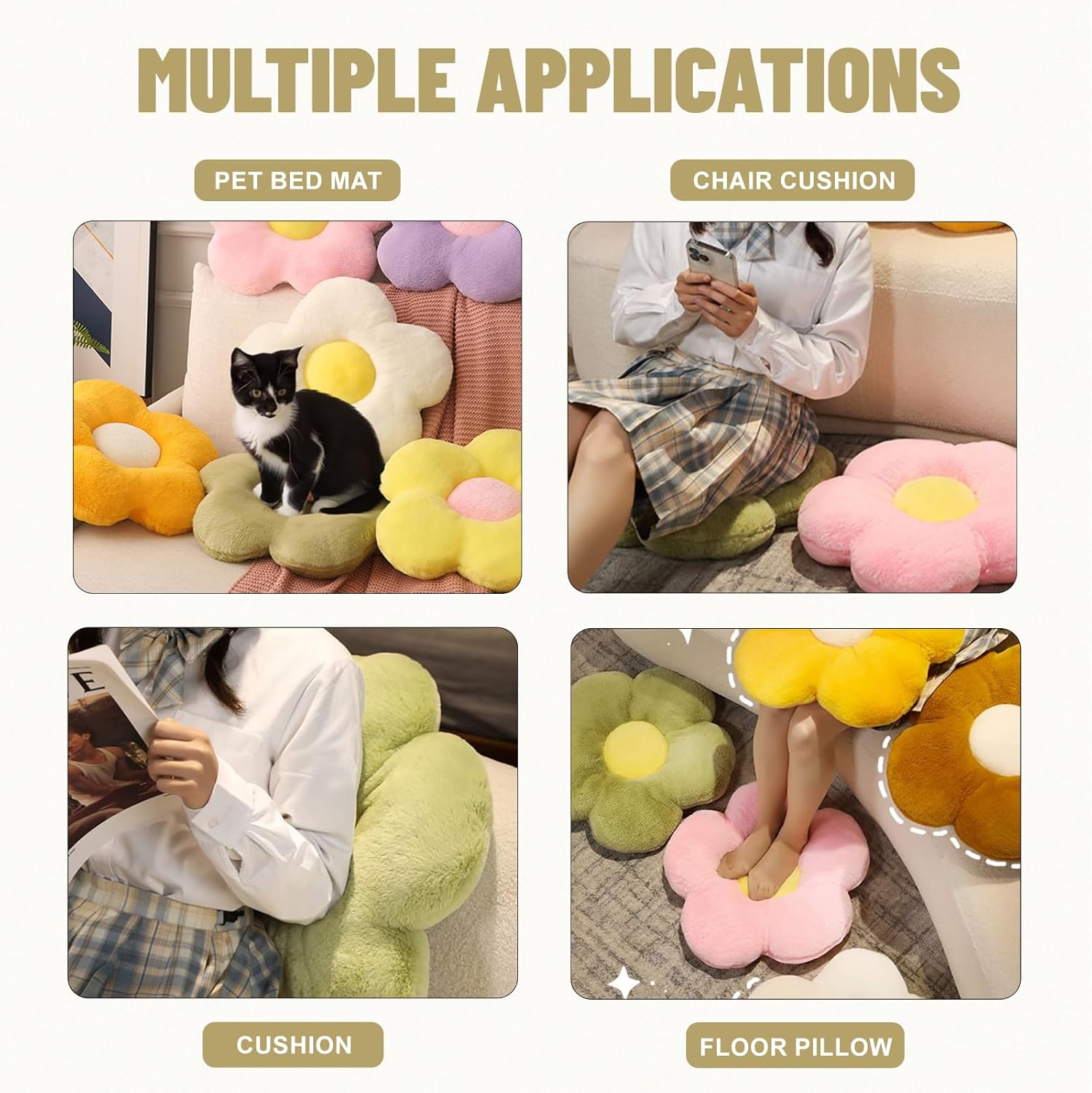 QWINEE Tapete suave para cama de perro y gato, almohada con forma de flor, cojín para habitación, sofá, silla, decoración acogedora para cama para