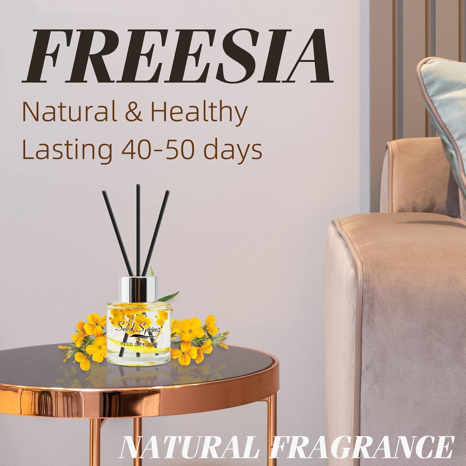 Juego de difusor de varillas con varillas de aceite de aroma a fresia para dormitorio, oficina, gimnasio y alivio del estrés, decoración de