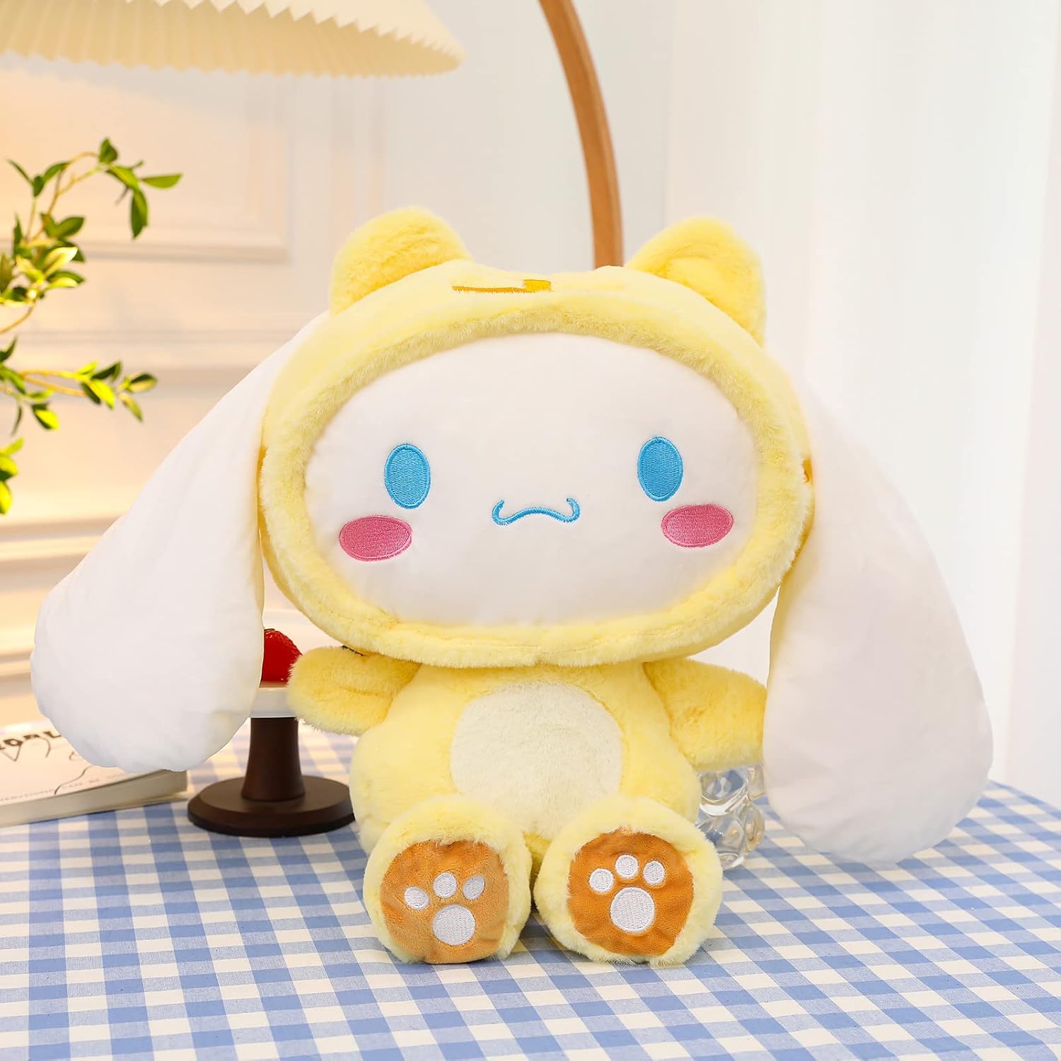 Peluche de perro Cinnamorol amarillo de 14.5 pulgadas, 14.5 pulgadas, muñeca de perro de dibujos animados Kawaii con ojos estrellados, regalo para