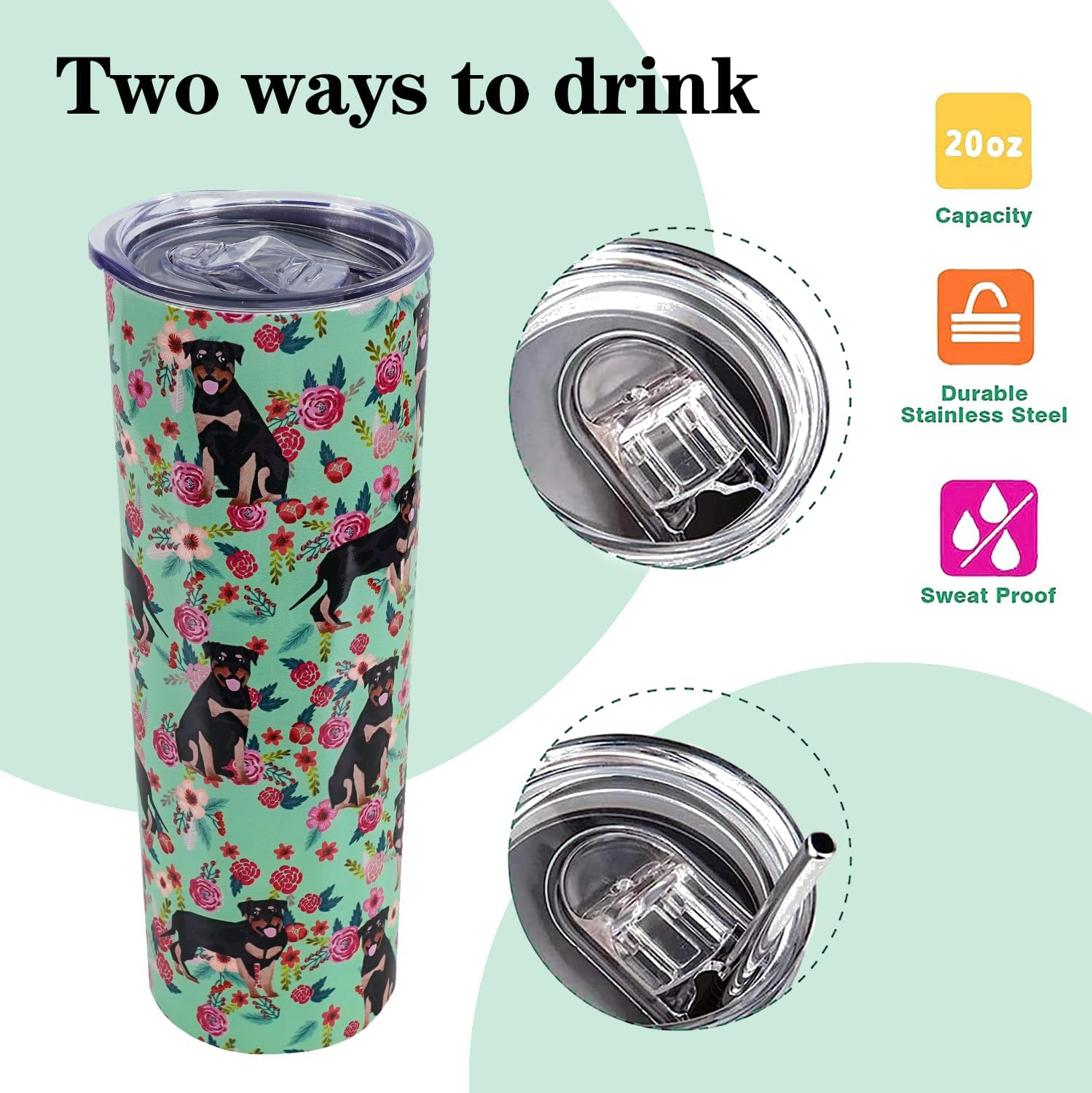 Rottweiler – Vaso térmico de acero inoxidable con aislamiento al vacío de doble pared, termo de viaje, para amantes de los perros, regalos para