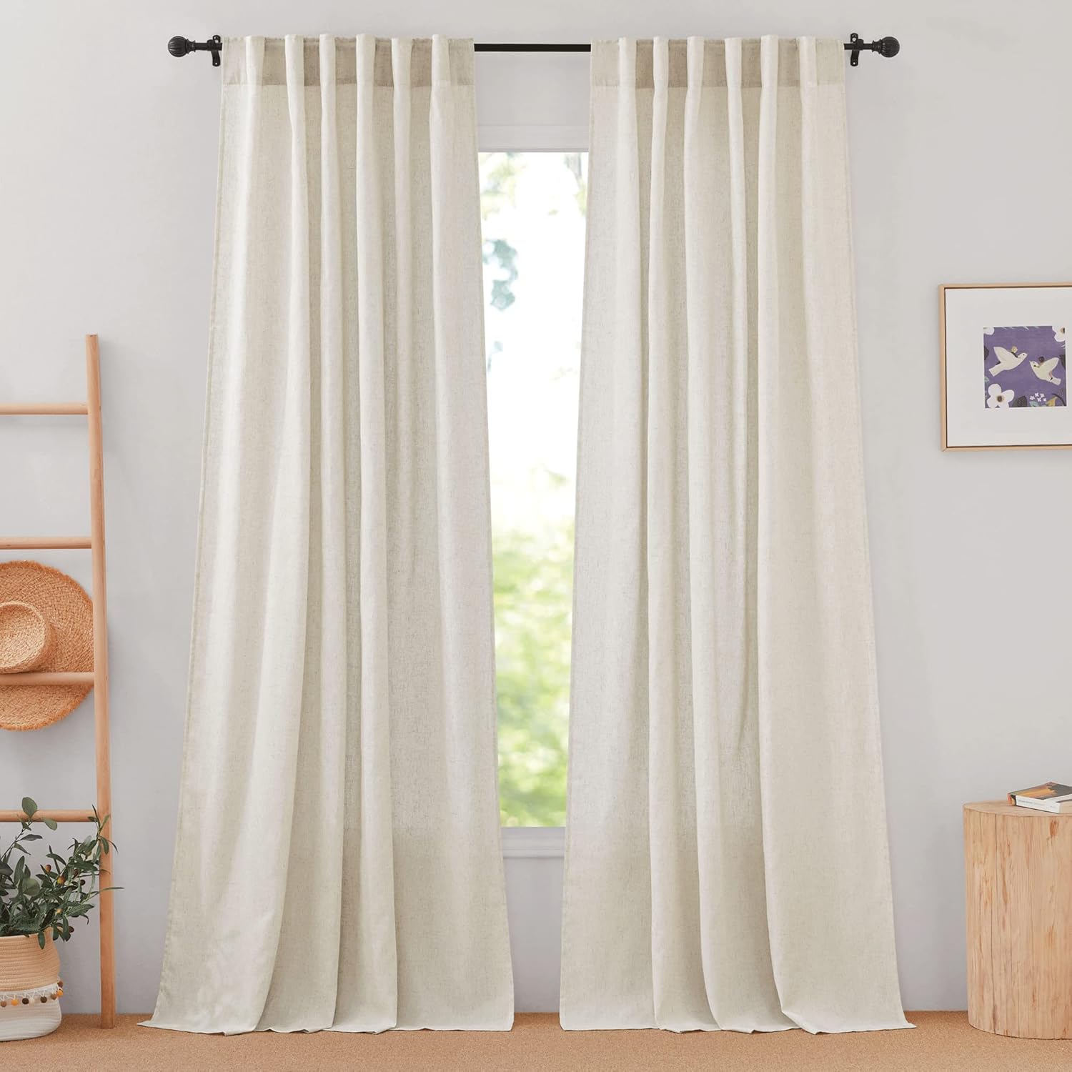 StangH Cortinas de lino para sala de estar, 108 pulgadas de largo, pestañas traseras, privacidad para barrer el suelo, cortinas clásicas filtrantes
