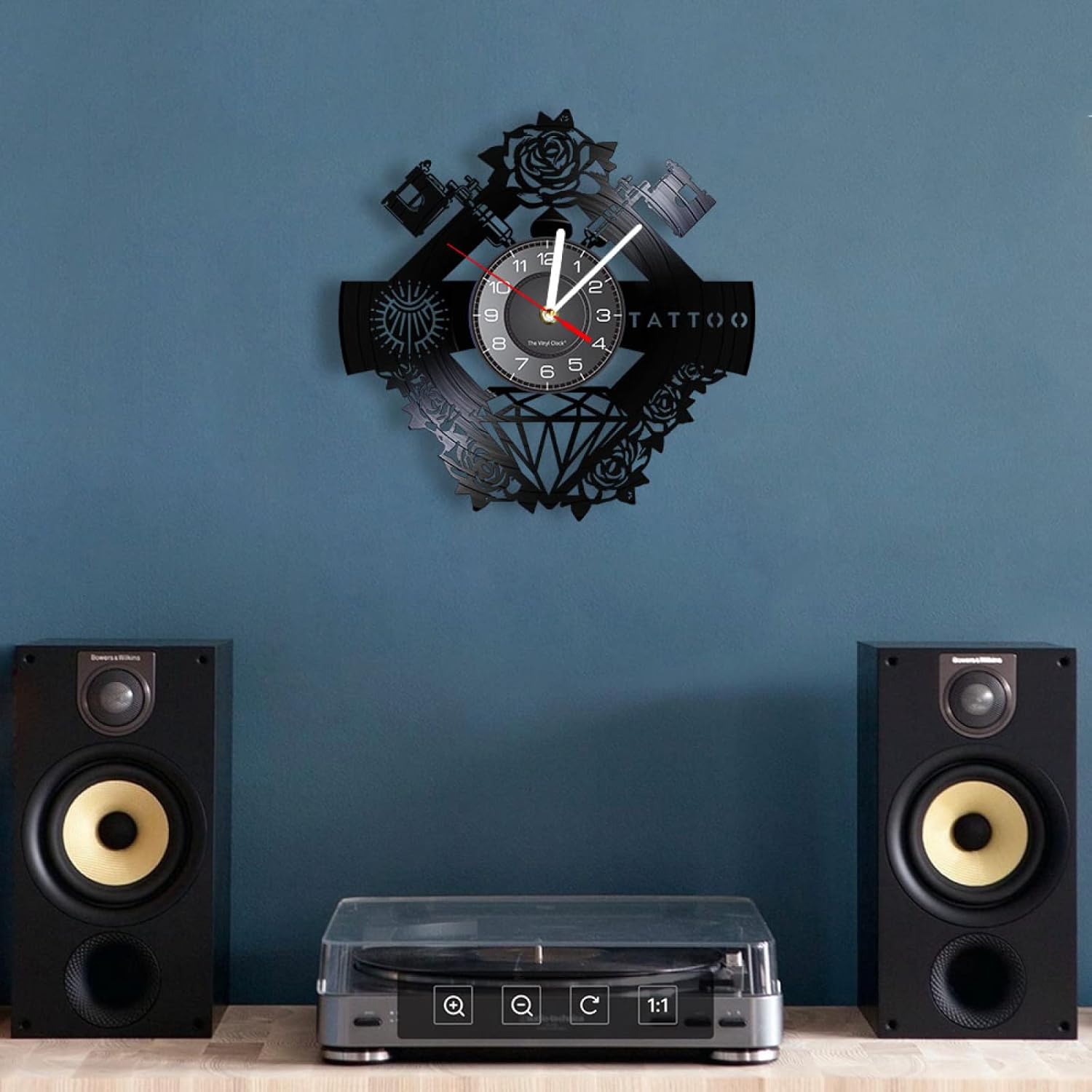 Reloj de pared decorativo de 12 pulgadas, letrero de estudio de tatuaje, nombre personalizado, disco de vinilo silencioso, reloj de pared, máquina