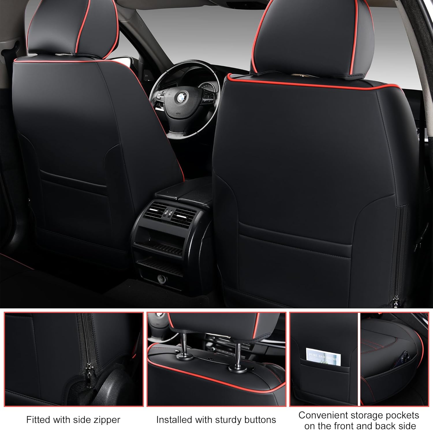 Juego completo de fundas de asiento de automóvil, 5 piezas, fundas de cojín de cuero sintético para autos, SUV, camionetas, accesorios universales