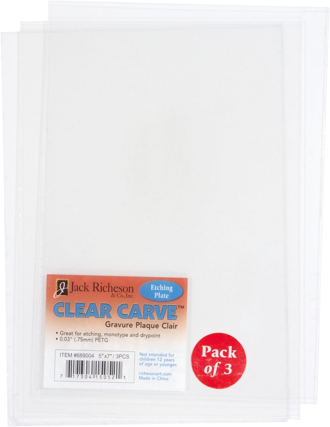Jack Richeson Clear Carve Paquete de 3 placas de grabado de 5 x 7 pulgadas