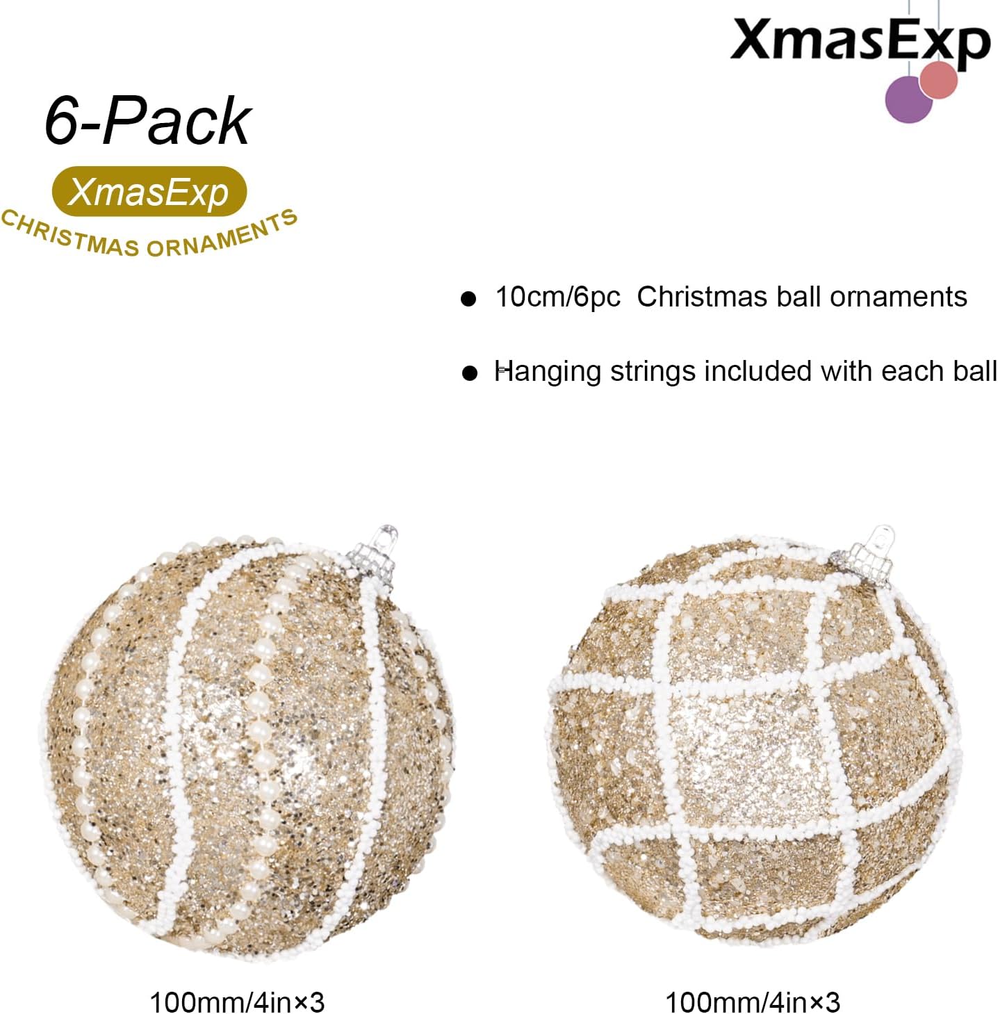 6 adornos de bola de Navidad con purpurina, bolas de Navidad inastillables, adornos de plástico champán de Navidad, bolas colgantes para decoración