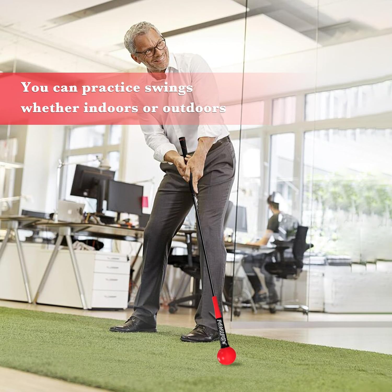 ASWKMOW Entrenador de swing de golf, ayuda para entrenamiento de swing de fuerza, equilibrio de tempo, práctica de golf, palo de calentamiento para