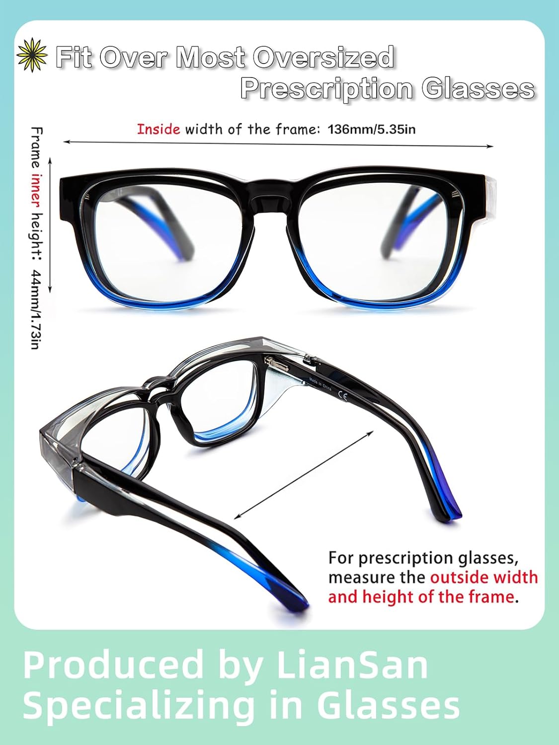 LianSan Anteojos de seguridad sobre anteojos para mujer  Gafas antivaho que se ajustan sobre gafas graduadas para ANSI Z87.1 certificado