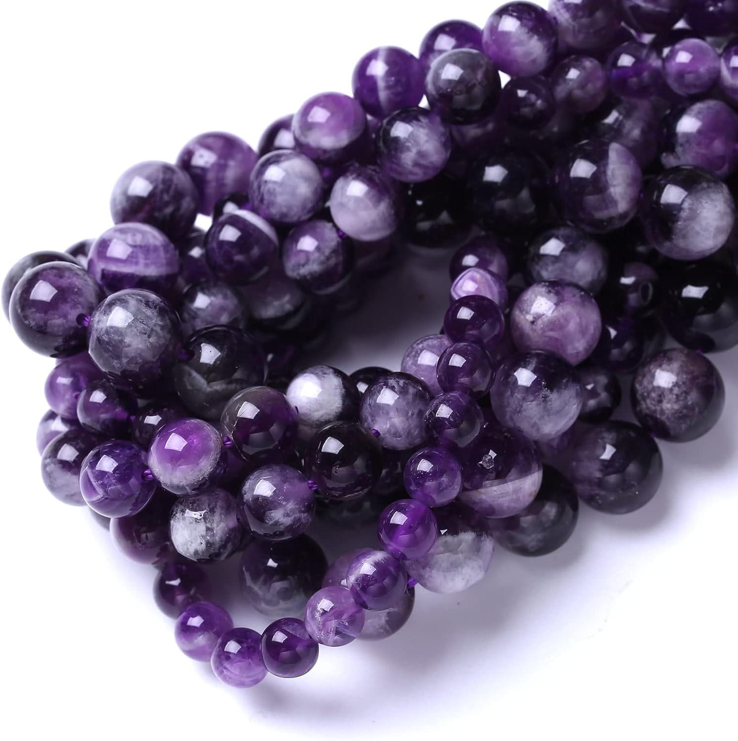 45 cuentas de 0.315 in de color morado natural, amatistas de encaje de ensueño, redondas, sueltas, piedras preciosas para hacer joyas y bricolaje de