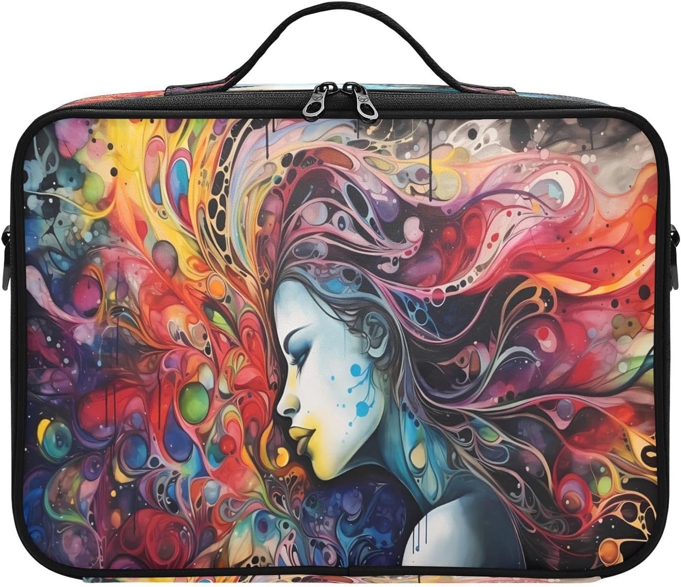 Bolsa de maquillaje de arte colorido para mujer, bolsa de maquillaje de viaje para cosméticos, bolsa de aseo con compartimentos grandes, bolsas de