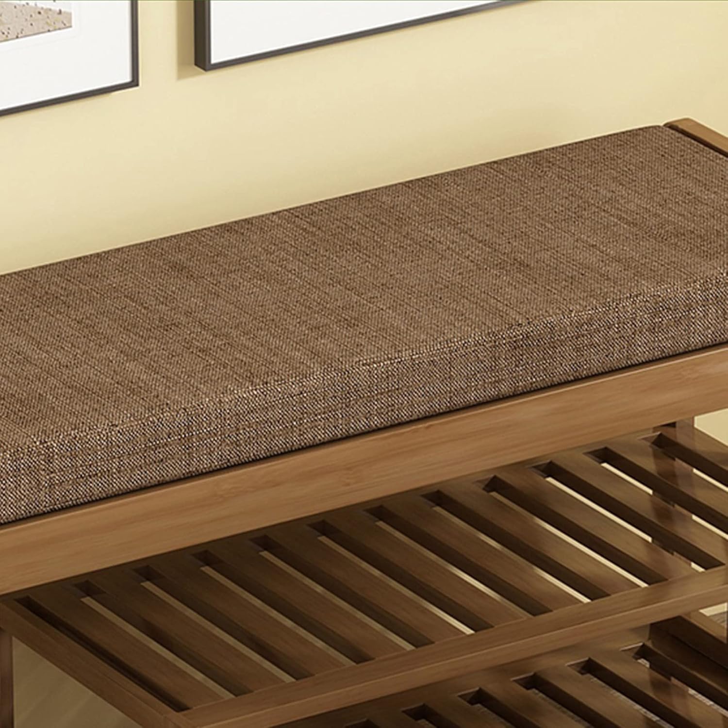 ZZenSmot Moderno bambú con cojín tapizado, zapatero para almacenamiento de zapatos, taburete para sala de estar, dormitorio, entrada, pasillo,