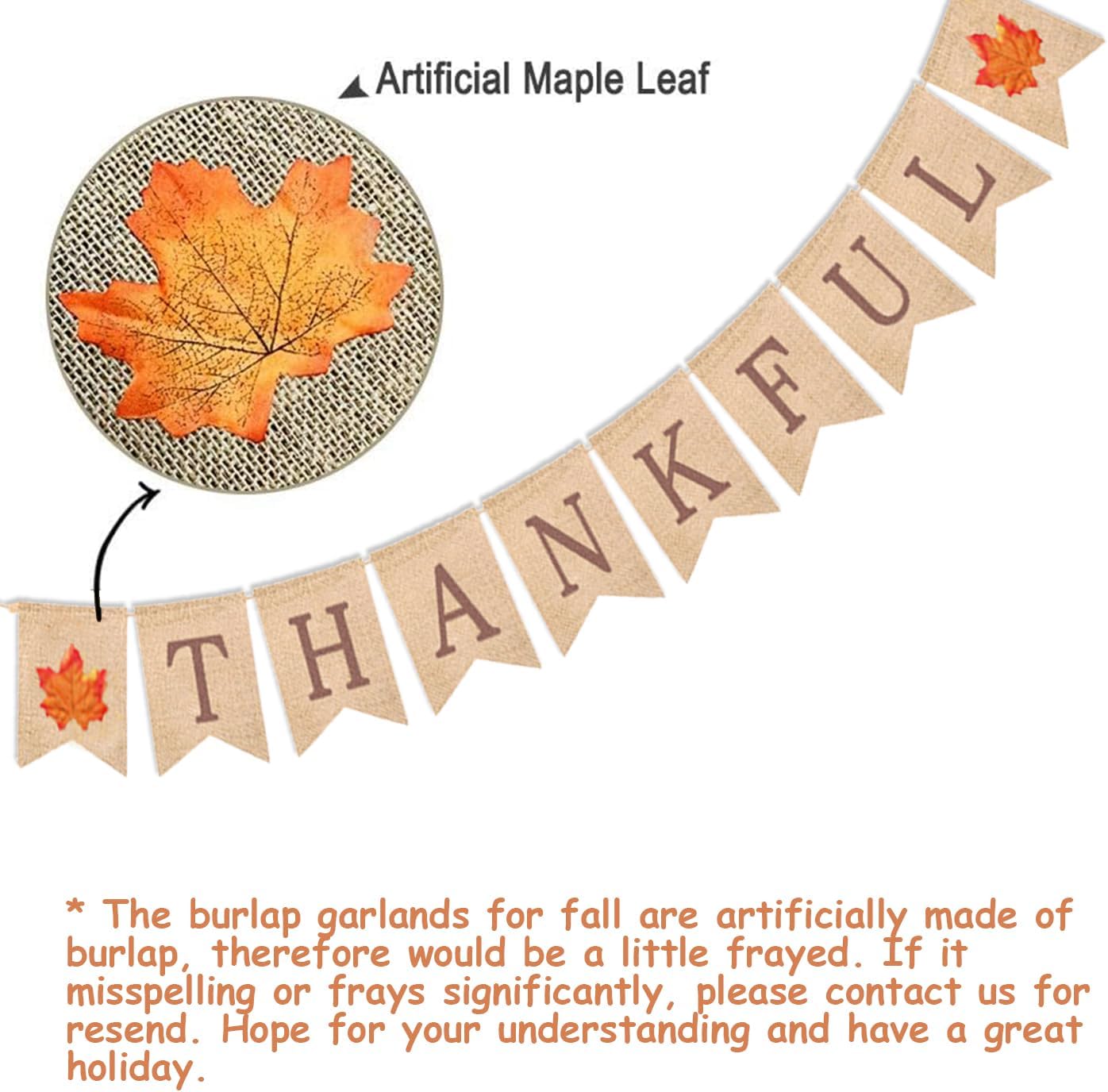 Cartel de arpillera con texto en inglés Thankful de otoño con hojas de arce rústicas para repisa, chimenea, colgar en la pared para bienvenida,