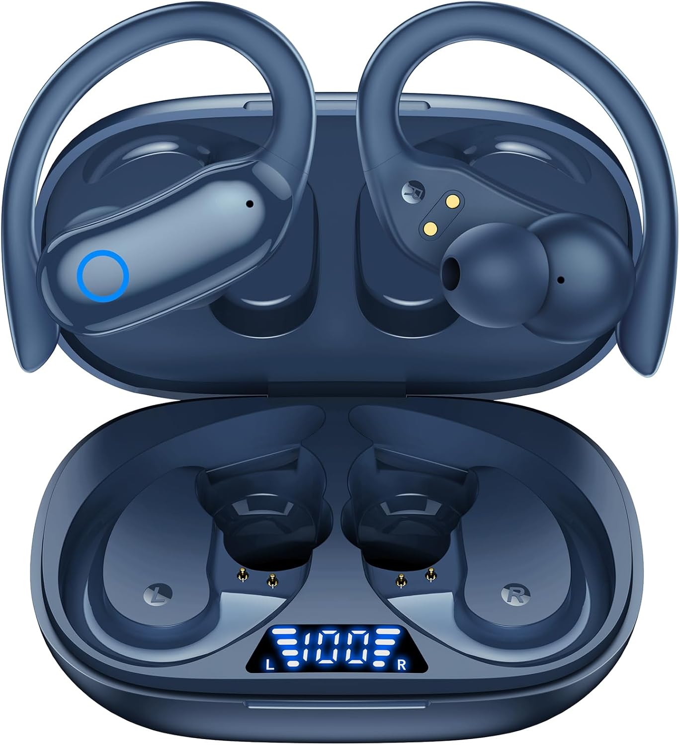 GNMN Auriculares Bluetooth inalámbricos 80 horas de reproducción IPX7 impermeables auriculares estéreo con ganchos para las orejas, micrófono